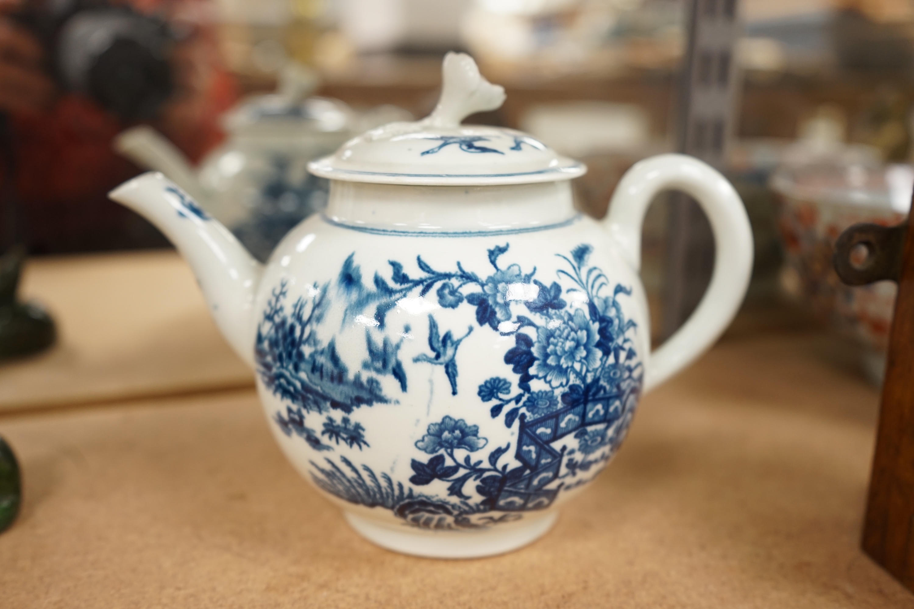 A Worcester fence pattern teapot and cover, c. 1775, 13cm high. Condition - fair.